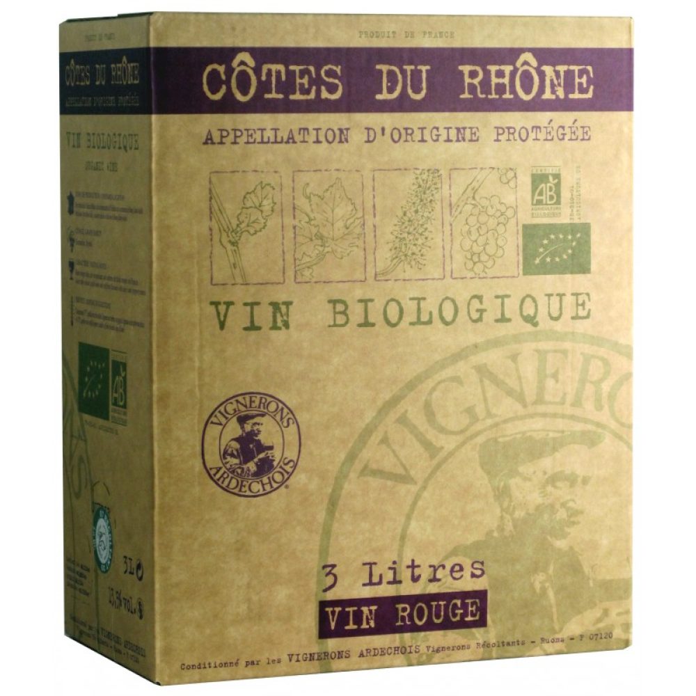 Bag In Box 3 litres Côtes du Rhône "Bio" Vignerons Ardéchois (Rouge)